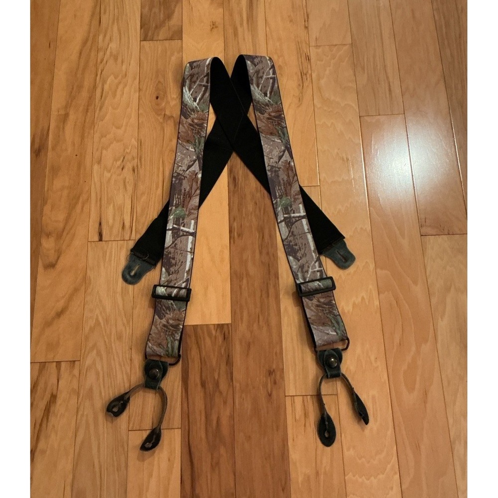 Vintage Realtree Adjustable Suspenders For Button Camo Leather Hunting Fishing